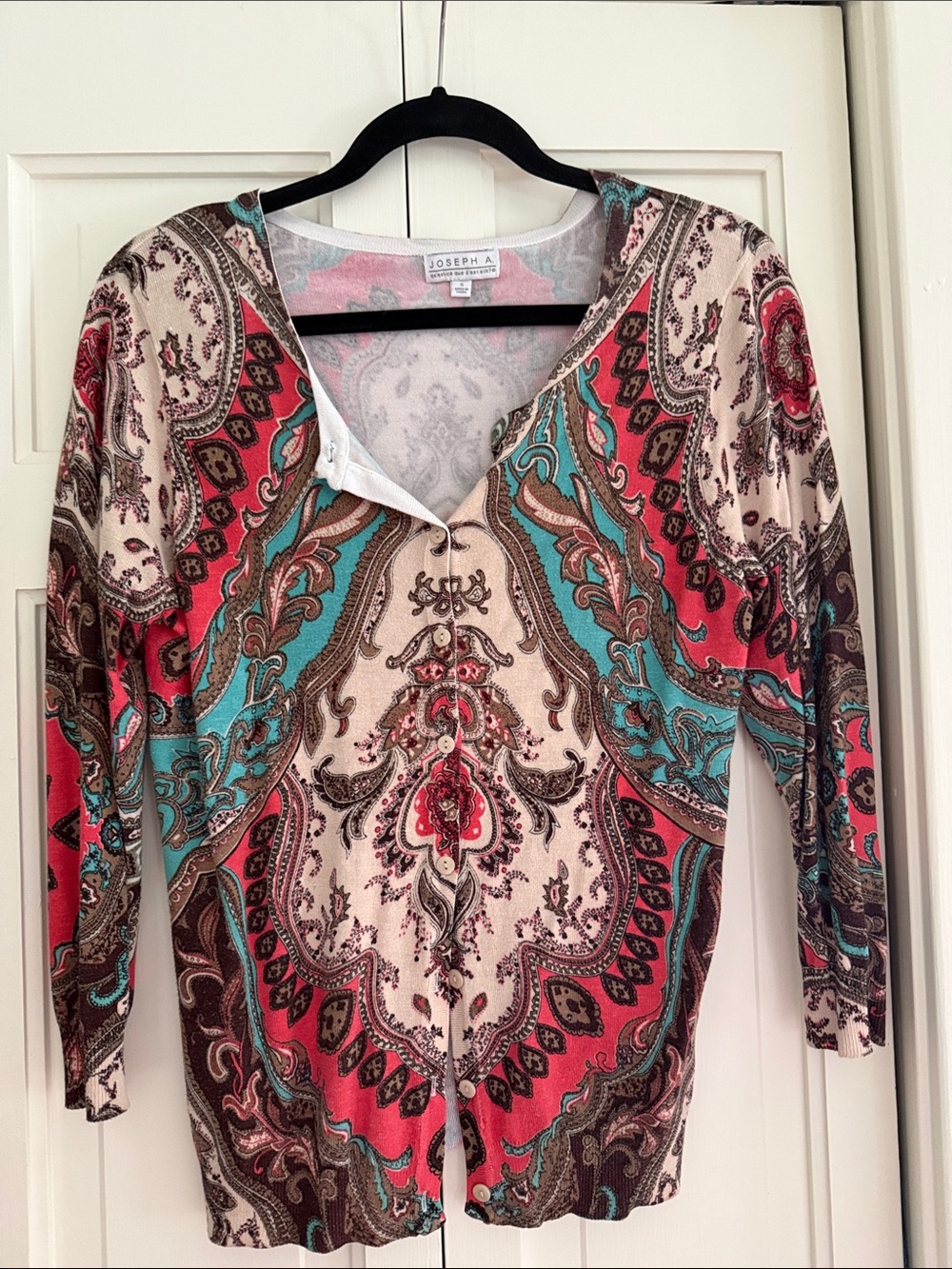 Joseph Women's Long-Sleeve Paisley Button-Front Top in Coral, Teal & Cream